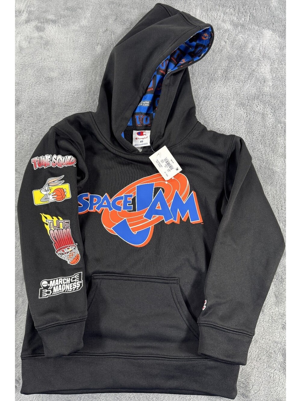 Champion Kids March Madness 90's Y2K Retro Space Jam XS Black Hoodie Sweatshirt